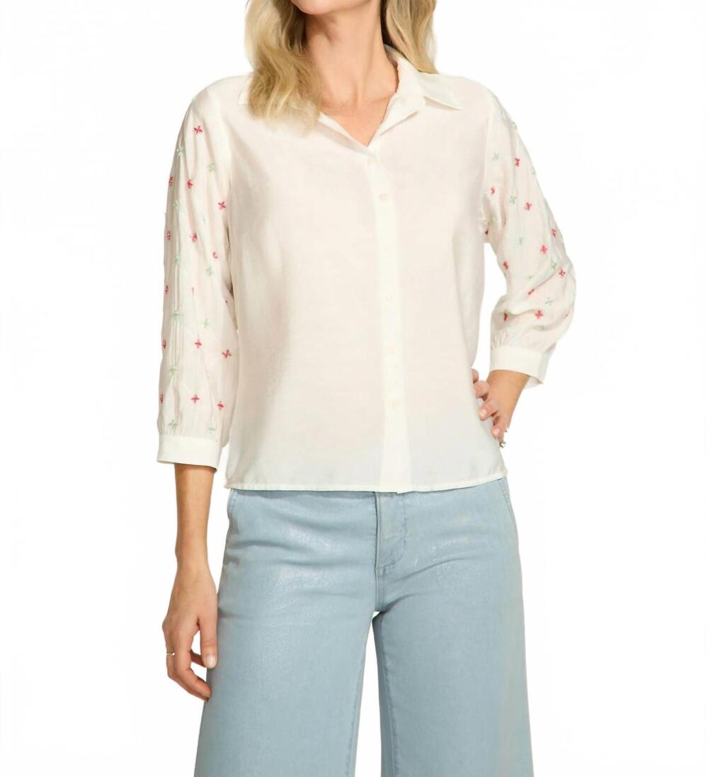 NEW FDJ embellished sleeve blouse in white